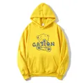 Felpa con cappuccio gialla da donna con stampa orsetto artistico e scritta GATION - Taglia S / Giallo