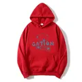 Felpa con cappuccio rossa oversize da donna con stampa orso e tasca a marsupio - S / Rosso