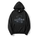 Felpa con cappuccio nera oversize da donna con stampa orsetto e scritta GATION - S / Nero