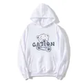 Felpa con cappuccio bianca da donna con stampa orso e pratica tasca a marsupio - S / Bianco