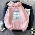 Detail of pink hoodie featuring daisy print and large kangaroo pocket in soft cotton fabric - S / Dark Pink