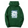 Close-up of deep green hoodie with white daisy flowers and FLOWER text detail - S / Dark Green