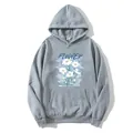 Light gray loose hoodie with white daisy print and kangaroo pocket for casual women wear - S / Gray