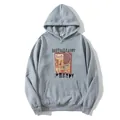 Grauer Damen-Hoodie mit Cartoon-Katzenprint, Kängurutasche und Kapuze im lässigen Stil - S / Grau