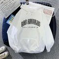 White oversized hoodie with Los Angeles print featuring a front pocket and drawstring - White