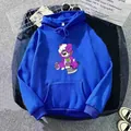Close-up of royal blue oversized hoodie featuring a cartoon bear print and front pocket - S / Royal Blue