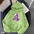Oversized light green hoodie with a purple cartoon zombie bear graphic and drawstring hood - S / Grass Green