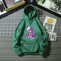 Detail of dark green oversized hoodie featuring a cartoon bear print and front kangaroo pocket - S / Dark Green