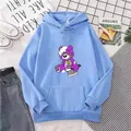 Detail of light blue oversized hoodie featuring cartoon bear print and front kangaroo pocket - S / Sky Blue