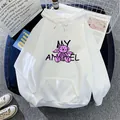 Felpa oversize bianca da donna con stampa orsetto angelo rosa e cappuccio con lacci - S / Bianco