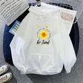 Oversized white fleece hoodie featuring a sunflower print and inspirational slogan - S / White