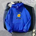 Oversize fleece hoodie in Klein blue with sunflower print and a kangaroo pocket - S / Royal Blue