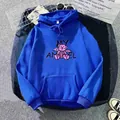 Oversized royal blue hoodie with angel bear print and front pocket for women - S / Royal Blue