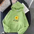 Oversize light green hoodie with sunflower print and Be Kind slogan with front pocket - S / Grass Green