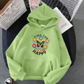 Detail of light green hoodie with butterfly floral print and Find the Happy text - S / Grass Green