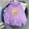 Detail of purple oversized hoodie with gold circular graphic print and kangaroo pocket - S / Light Purple