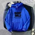 Sweat à capuche bleu vif oversize avec imprimé Short Girls et cordon sur fond gris - S / Bleu Royal