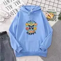 Light blue oversized hoodie with butterfly floral print and Find The Happy slogan design - S / Sky Blue