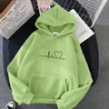 Sweat à capuche vert clair avec imprimé battement de cœur posé à plat style minimaliste - Vert Herbe