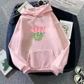Oversize light pink hoodie with pink tulip graphic print, drawstring hood and large pocket - Dark Pink