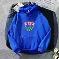 Oversize royal blue hoodie with pink tulip print and front kangaroo pocket - Royal Blue