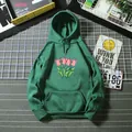 Detail of forest green oversized hoodie with pink tulip graphic and kangaroo pocket - Dark Green