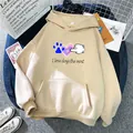 Macro detail of apricot dog themed hoodie featuring heart prints and I love dogs text - S / Apricot