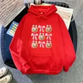 Red oversized hooded sweatshirt with Halloween pumpkin and pink bow print for women - S / Red
