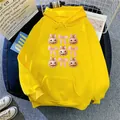 Bright yellow hooded sweatshirt with pink pumpkin and bow print for women in casual style - S / Yellow