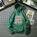 Dark green oversized hoodie featuring cute Halloween pumpkin graphics with pink bows - S / Dark Green