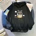 Schwarzer Oversize-Hoodie mit süßem Eulen-Print, Leoparden-Stirnband und Kängurutasche für Damen - S / Schwarz