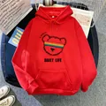 Felpa con cappuccio rossa oversize con stampa orsetto arcobaleno e tasca a marsupio - S / Rosso