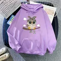Oversized lila Hoodie mit Eulen-Print und Leoparden-Schleife in Flachbild-Optik - S / Hellviolett