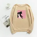 Piatto di felpa girocollo beige con stampa gatto nero e rivista Cereal in stile chic - S / Albicocca