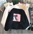 Felpe oversize girocollo da donna in nero, bianco e albicocca con stampa grafica di gatto - S / Nero