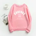Flat lay of pink letter print crewneck sweatshirt with glasses and magazine - S / Pink