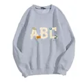Sweat-shirt bleu clair à col rond et coupe ample avec imprimé graphique ABC et bords - S / Gris