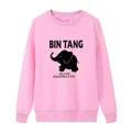Pink crewneck sweatshirt for women with black elephant print and BIN TANG logo - S / Pink