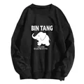 Loose fit black crewneck sweatshirt featuring a white elephant graphic and artistic text - S / Black