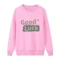 Detail van roze sweatshirt met Good Luck print en geribde manchetten voor dames - S / Roze