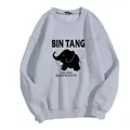 Women's crewneck sweatshirt in light grey-blue featuring a black elephant graphic print - S / Gray
