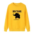 Yellow long sleeve crewneck sweatshirt featuring a black elephant print and graphic text - S / Yellow