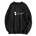 Detail of Purrfect cat print on black long-sleeve crewneck cotton sweatshirt - S / Black