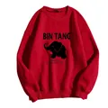 Detail of red crewneck sweatshirt featuring elephant silhouette and black graphic print - S / Red