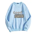 Sweat bleu clair à col rond avec imprimé Good Luck et coupe ample décontractée - S / Bleu ciel