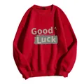 Sweat-shirt rouge pour femme à col rond avec imprimé Good Luck et coupe décontractée - S / Rouge