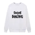 Witte damessweatshirt met ronde hals, Solve Boring opdruk en klassieke geribde boorden - S / Wit