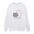 Women's white crewneck sweatshirt with Lucky Cat and flower graphic in a loose fit - S / White