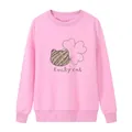 Women's pink crewneck sweatshirt with Lucky Cat print and ribbed cuffs in loose fit - S / Pink