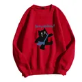 Sweat-shirt oversize rouge à col rond avec imprimé chat noir mignon et texte beeyanbuy - S / Rouge